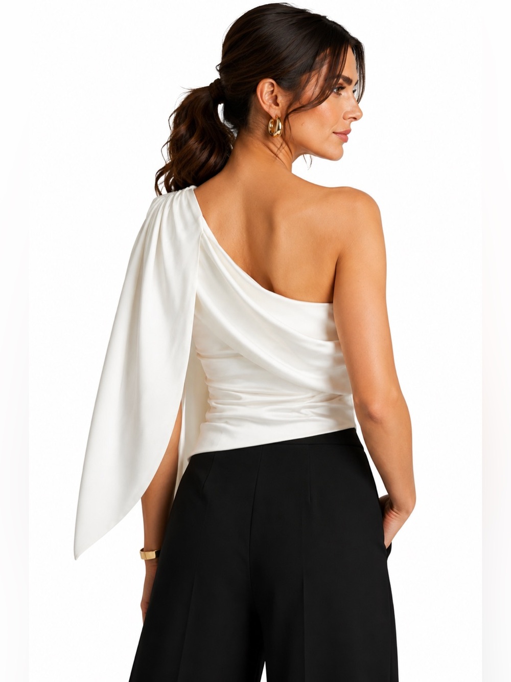 ZAC POSEN One-Shoulder Draped Jumpsuit Ivory/Black Size 10 NWT $595 - Picture 3 of 10